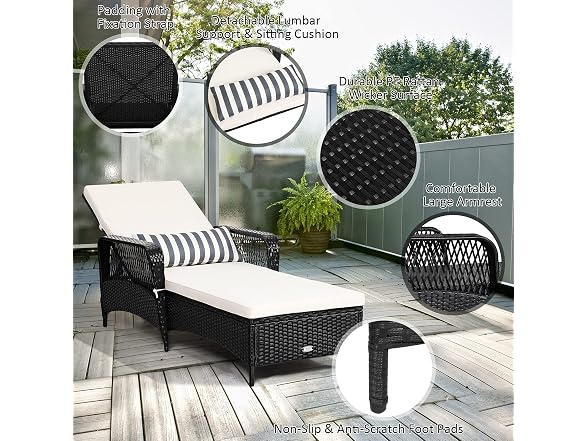 Tangkula Wicker Chaise Lounge Outdoor