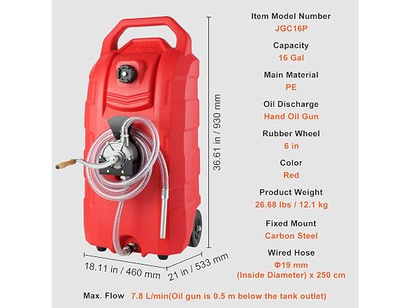 16 Gallon Fuel Caddy, 7.8 L/min Tractor