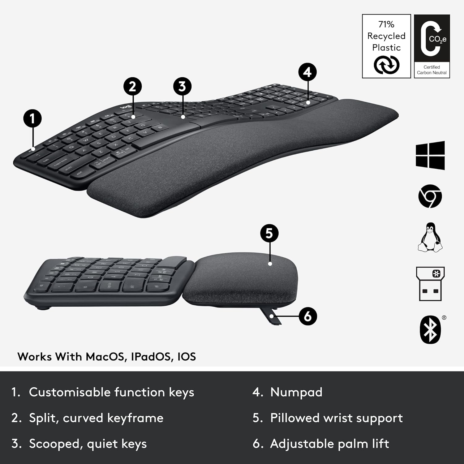 Logitech ERGO K860 Wireless Ergonomic Keyboard - Gallery 7