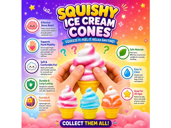 Titan Squishy Sensory Relief, Ice Cream Cone, 3PK
