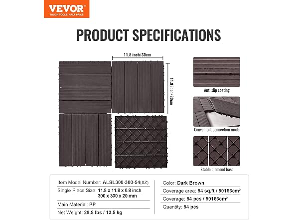 Vevor 921339587147 VEVOR 10 sq. ft Plastic Interl