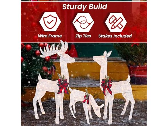 3-Piece White Fabric Reindeer Family - Gallery 3