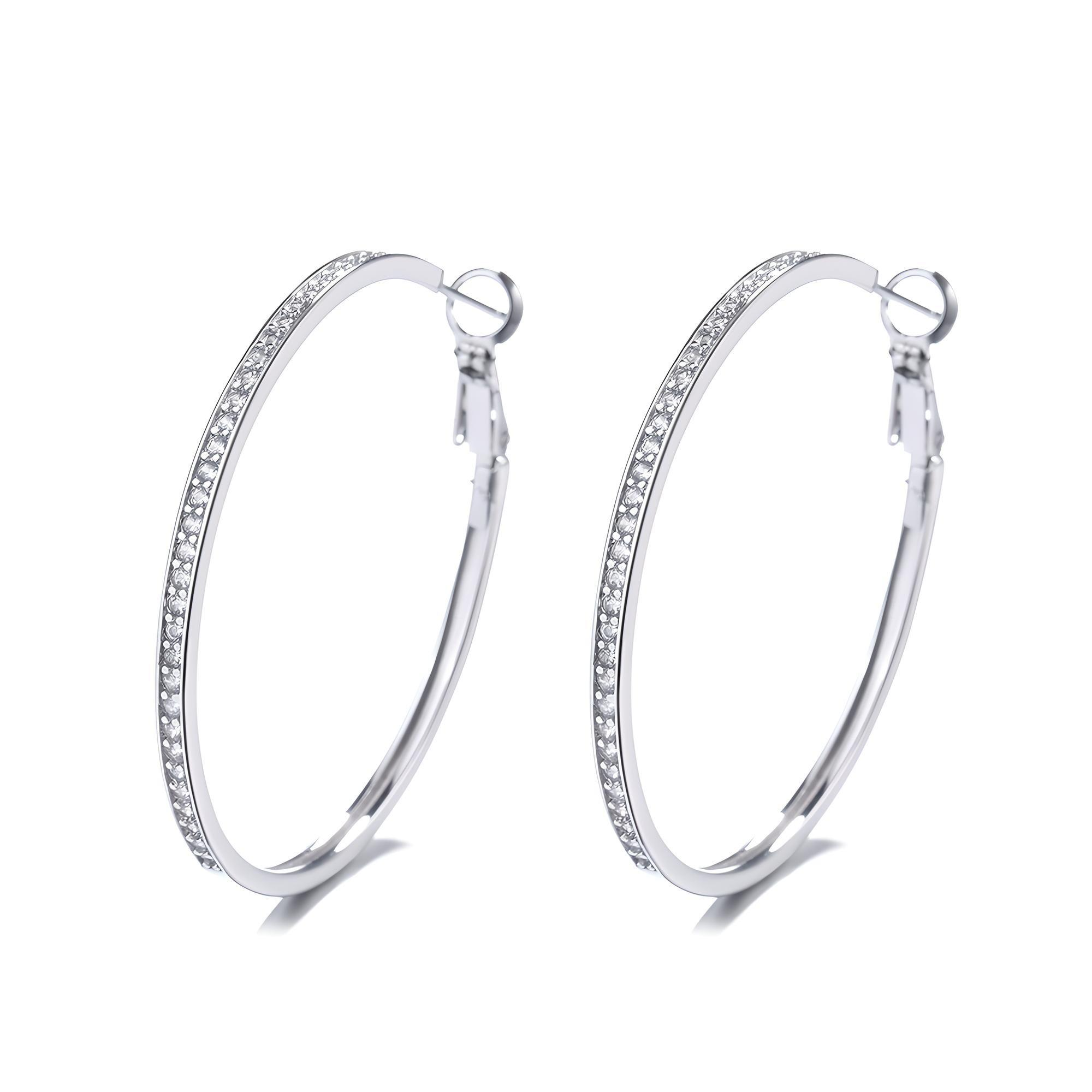 14K White Gold Large Hoop Earrings - Gallery 5