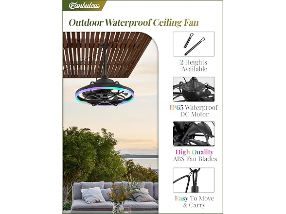 Fanbulous 20" Outdoor RGB Ceiling Fan