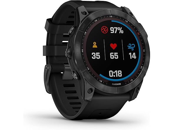 Garmin Fenix 7X Solar-Powered Waterproof 1.4-Inch Display Multisport GPS Watch with Built-in LED Flashlight and Bluetooth (Slate Gray with Black Band) (Open Box)