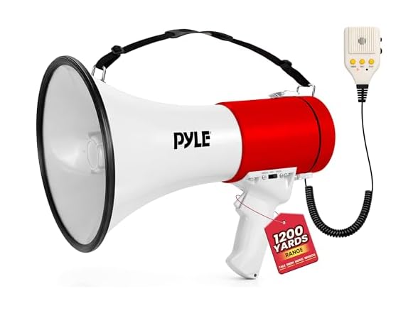 Pyle 50W Megaphone Bullhorn (White-Red)