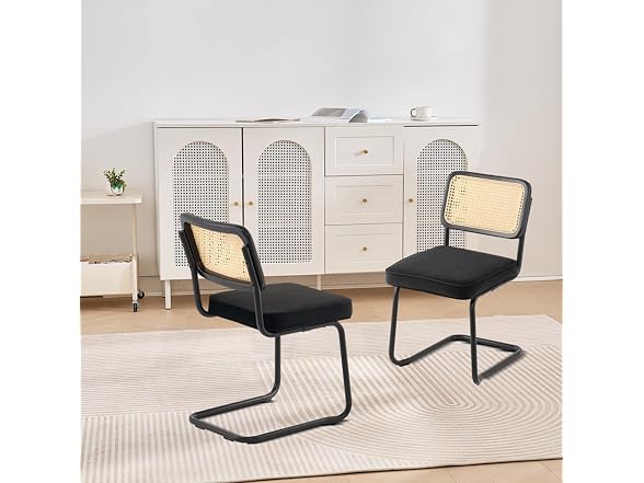 Rattan Dining Chairs Set of 2, Mid Century