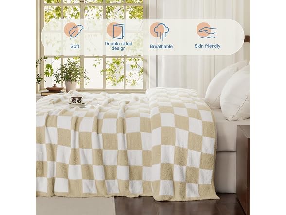 Whale Flotilla Checkered Knit Blanket