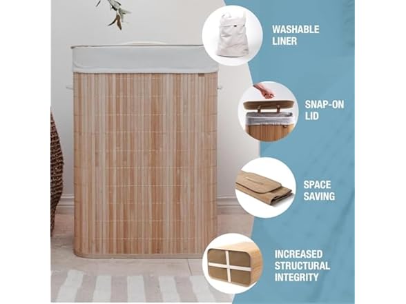 CleverMade Bamboo Laundry Hamper with Lid, 72L