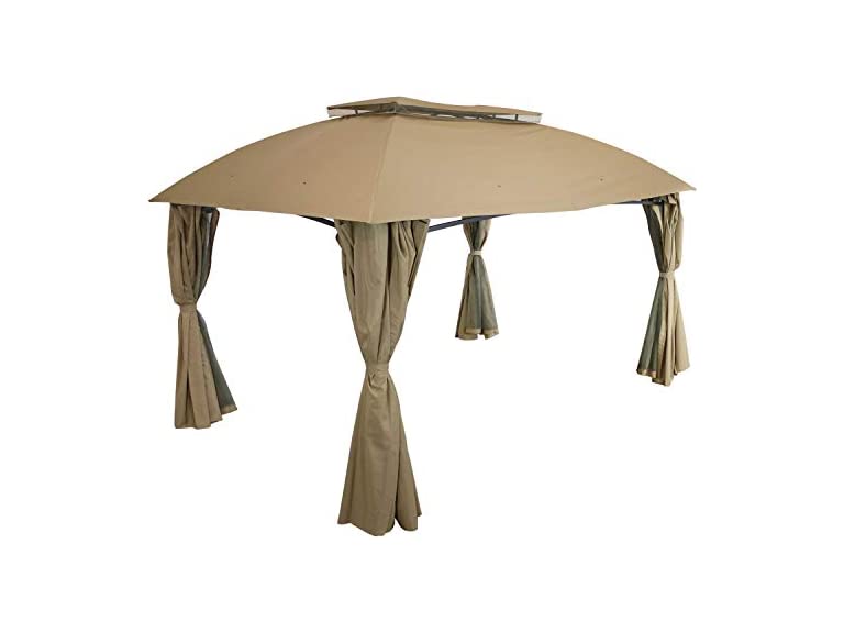 Sunnydaze Soft Top Patio Gazebo - 10x13 Foot with Mesh Screen and Privacy Wall - Tan