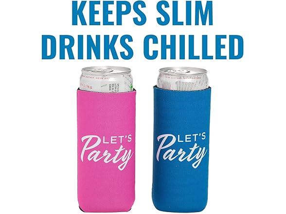 Slim Fit Can Coolers, 12 Pack, Lets Party Design