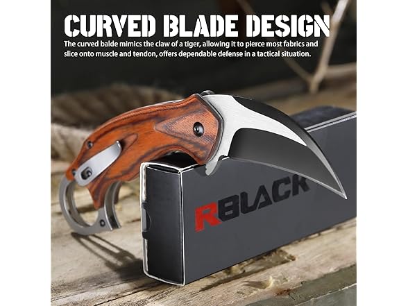 RBLACK Karambit Folding Knife, Wood Handle