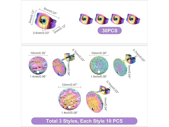 UNICRAFTALE 30pcs Rainbow 3 Styles Flat