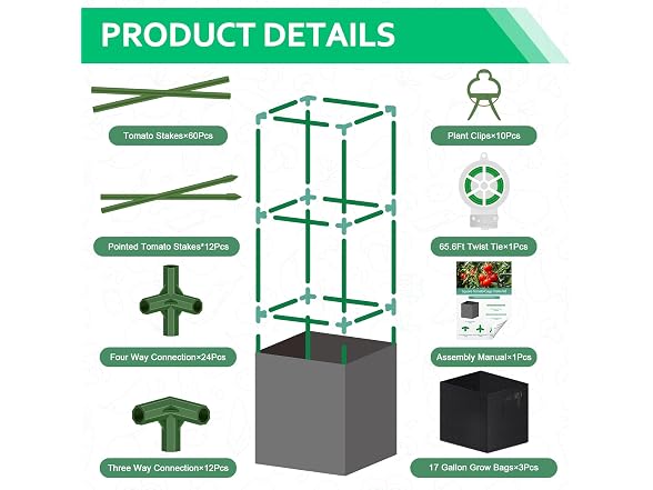 WLLEYAY 3 Pack Square Tomato Cages