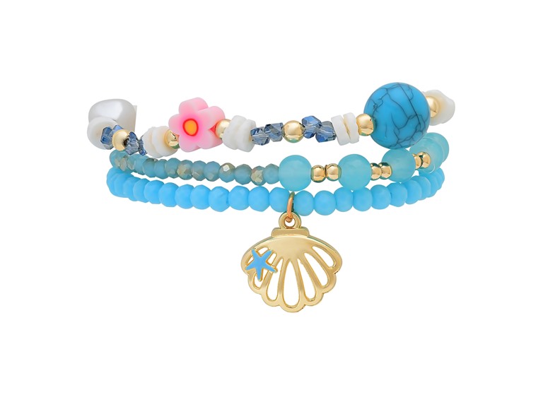 Stretch Beaded Bracelet Stack with Seashell Charm