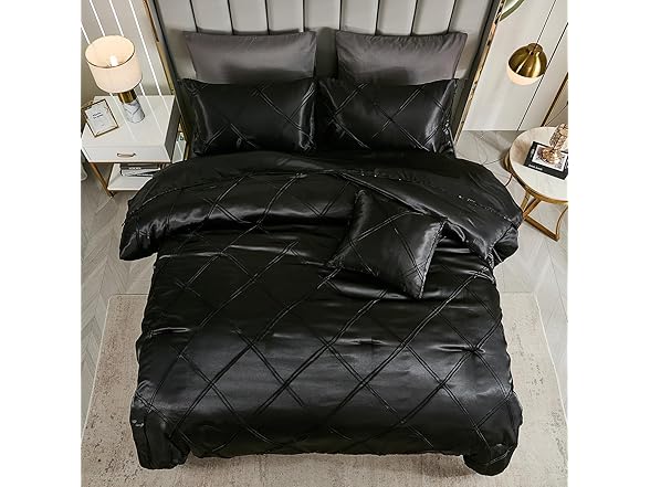 Black Pintuck Comforter Set Silky Satin Full