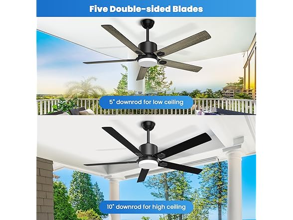alescu Ceiling Fan with Light, Black, 60 inch