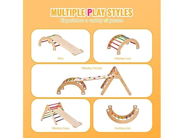 Pikler Triangle Set, 5 in 1 Toddler Climbing