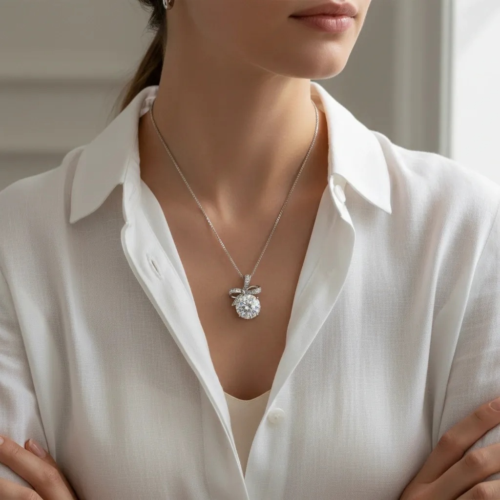 Moissanite Diamond Bow Necklace - Gallery 6