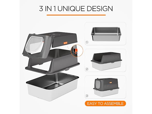 XL Stainless Steel Cat Litter Box w/ Lid - Gallery 7