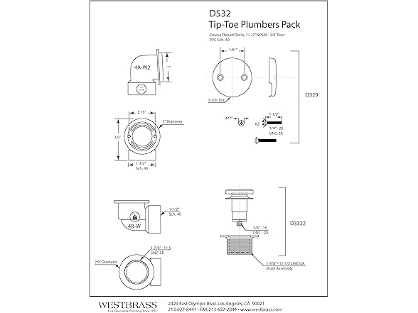 Westbrass Tip Toe Sch. 40 PVC Plumber's Pack