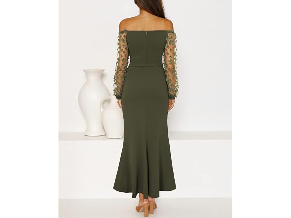 Btfbm Women (M) Elegant Off Shoulder Dresses Army