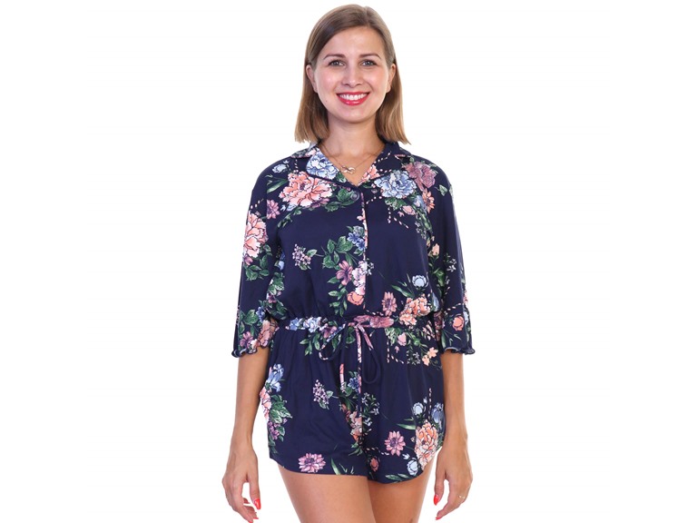 Angelina PJ65_PEONY_1_S Small Angelina Brushed Microfiber Quarter Sleeves Button-Down Romper Peony