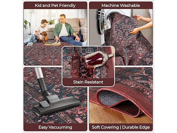 Superior Floral Medallion Washable Rug Cardinal Collection