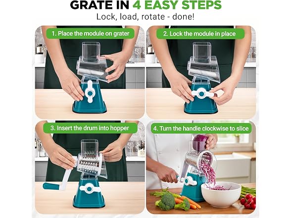 NutriChef 3 in 1 Cheese Grater & Shredder Green