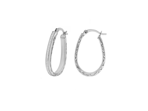 Yeidid Italian 18K Gold Plated Sterling Silver Crystal Dust Oval Shape Hoop Earrings