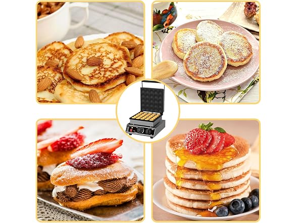 Takywep Commercial Mini Dutch Pancake Maker - 1750W Electric Stainless Steel Nonstick Griddle with Timer & Lid - Even Heating, Perfect for Poffertjes, Dorayaki, Mini Pancakes - Ideal for Home