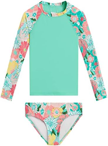 Kanu Surf Girls' Long Sleeve Rashguard UPF 50+ Two Piece Swim Set, Gianna Coral, 12