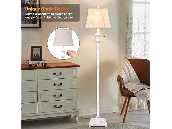 Rustic Vintage White Floor Lamp 64inch