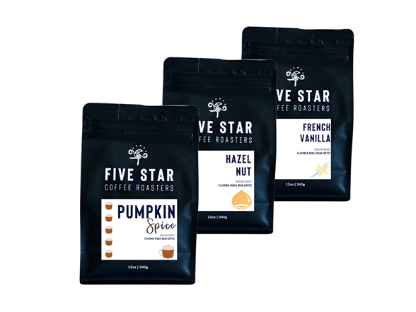 (3 Pack) Five Star Coffee Whole Bean Fall Flavors