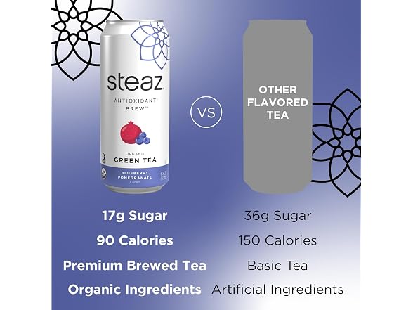 12PK Steaz - Organic Green Tea - Blueberry Pomegranate