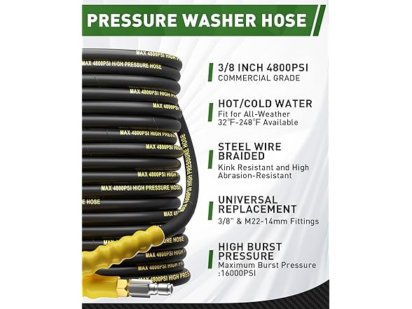 Pressure Washer Hose 4800PSI (Choose Size)