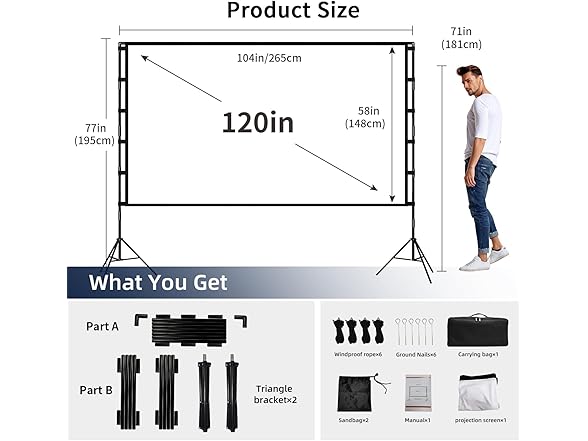 Wootfairy 120 inch Projector Screen with Stand