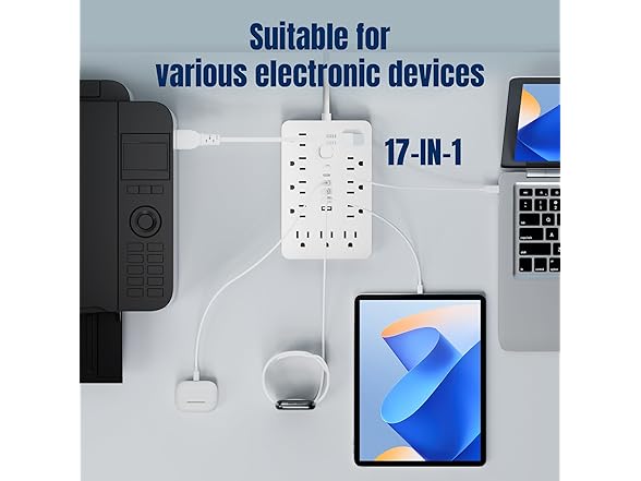 6 FT Flat Plug Surge Protector Power Strip