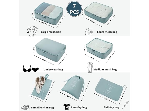 7-Piece Compression Travel Packing Cubes
