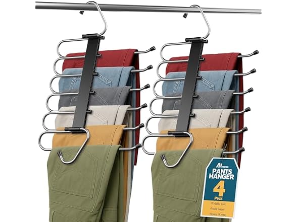 Black Space Saving Pants Hangers 4 Pack