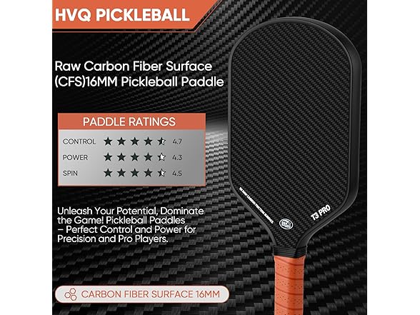 HVQ 3K Raw Carbon Fiber Pickleball Paddle | 16mm