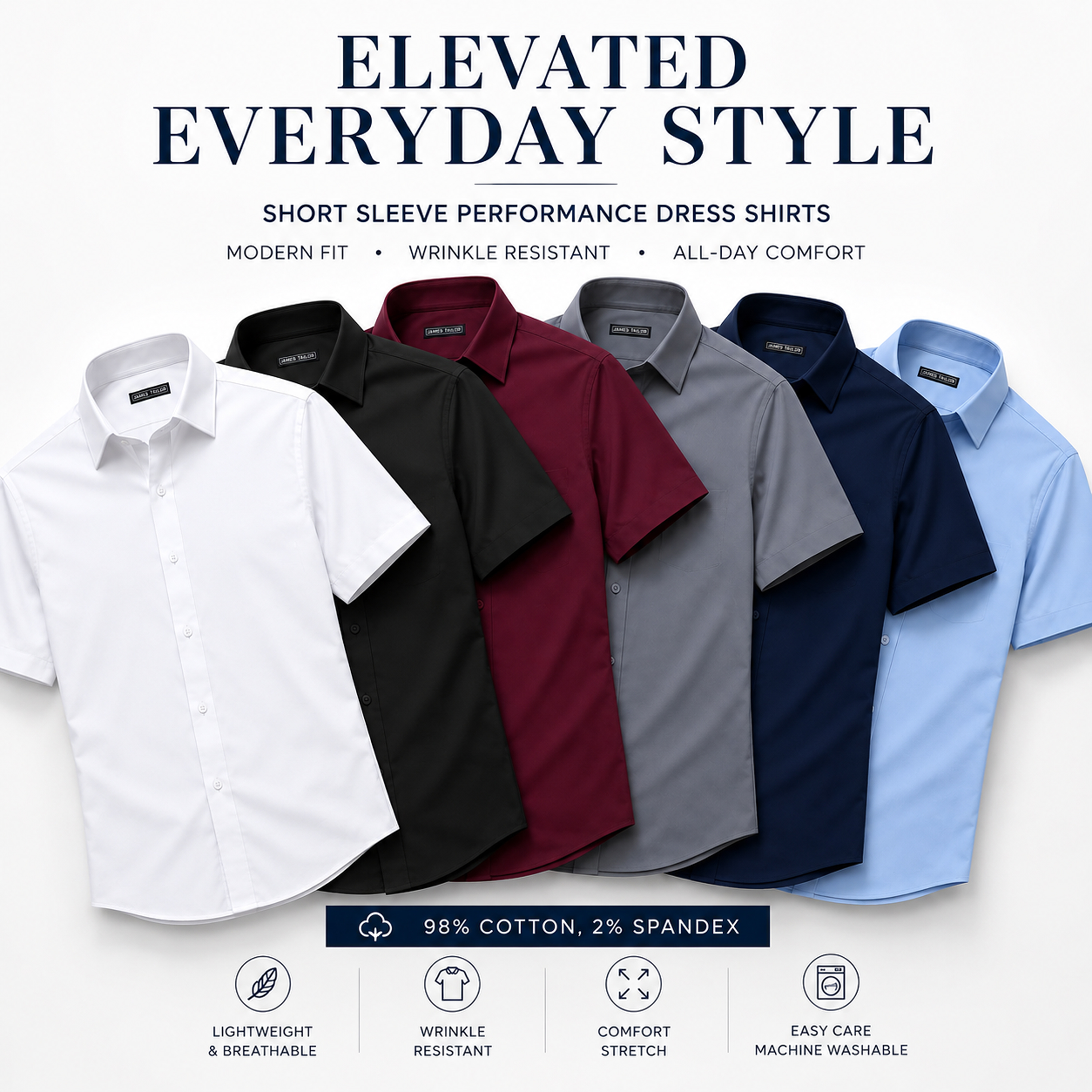 4Pk Mens S/S Cotton Stretch Dress Shirt (S-3XL) - Gallery 14
