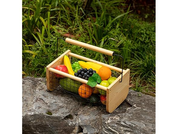 Gardenised Vintage Harvest Basket Pine Wood 