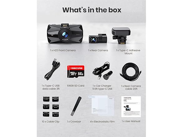 YEECORE 4K Dash Cam Front and Rear