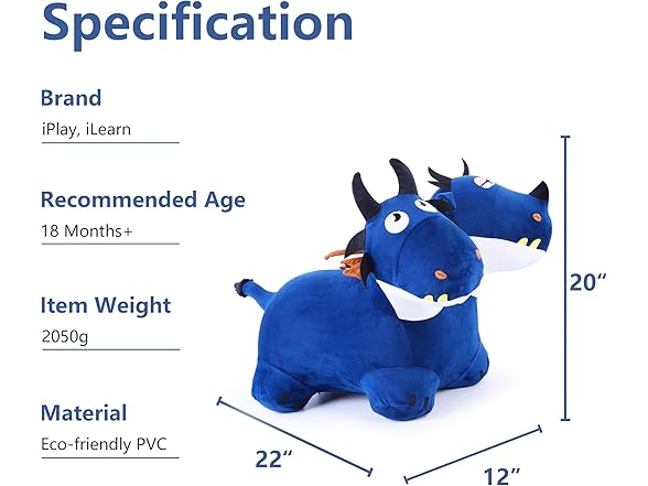 iPlay iLearn Plush Ride-On Blue Dragon
