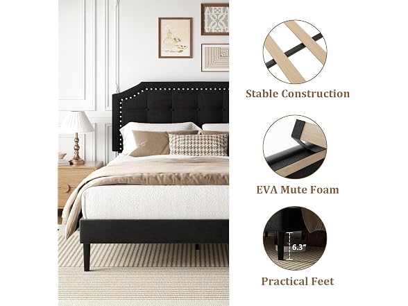 King Platform Bed Frame, Upholstered