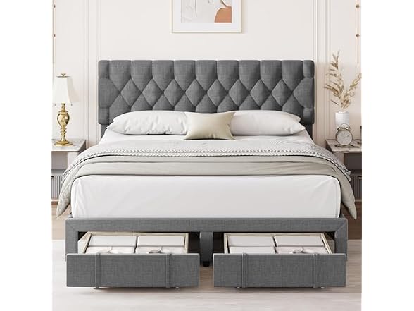 Senfot King Size Bed Frame with 2 Storage Drawers
