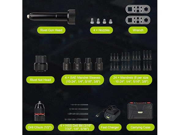 FABOKA FA0801 3-in-1 Cordless Rivet Gun & Nut & Drill - Gallery 7