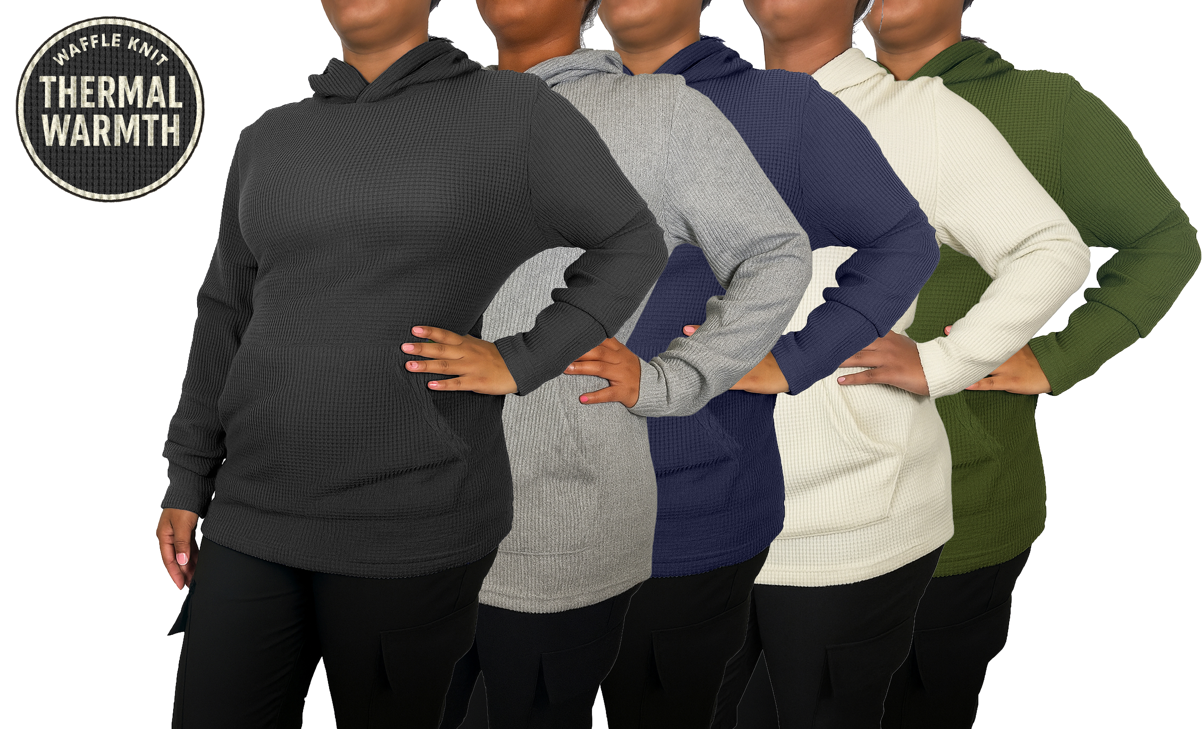 5Pk Women's Waffle-Knit Pullover Hoodie - Gallery 6