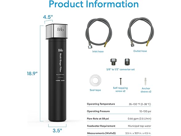 Brio 16" Under Sink Water Filter System for Faucet